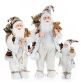 Mikołaj - figurka świąteczna  z workiem prezentów i misiem - 26 x 16 x 45 cm - biały 2