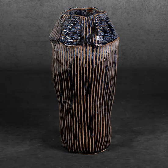 Wazon ceramiczny ALDA o nieregularnym kształcie w stylu boho - ∅ 16 x 32 cm - granatowy