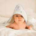 Ręcznik BABY dla niemowląt i dzieci z kapturkiem i naszywaną aplikacją z dinozaurem - 100 x 100 cm - kremowy 3