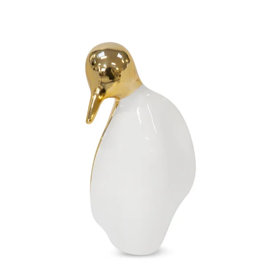 Pingwin - figurka ceramiczna biało-złota - 13 x 8 x 23 cm - biały
