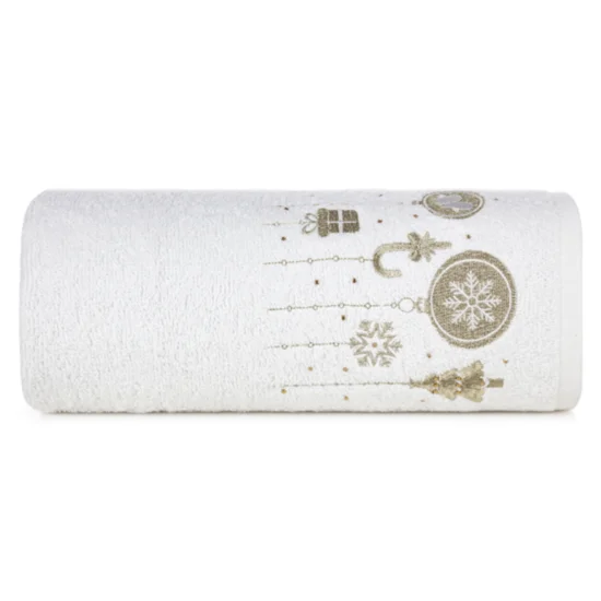 Ręcznik świąteczny SANTA 19 bawełniany z haftem z ozdobami świątecznymi - 50 x 90 cm - biały