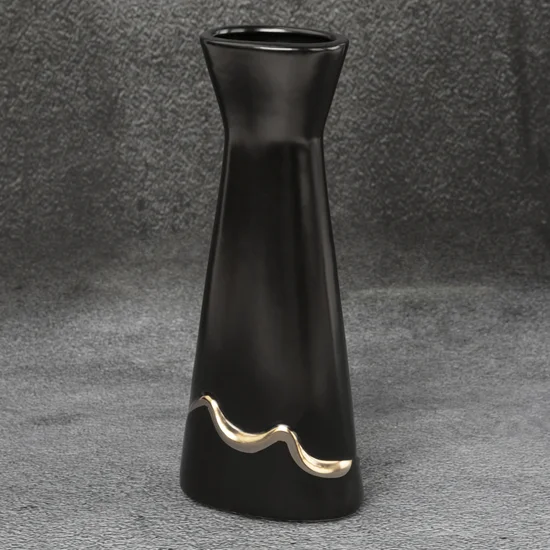 Wazon ceramiczny EBRU 2 czarno-złotym - 10 x 6 x 25 cm - czarny