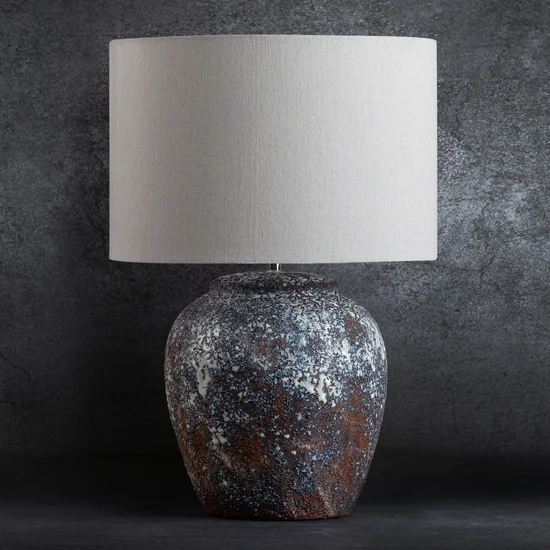 Lampka stołowa ELIA 02 na ceramicznej podstawie w stylu boho - ∅ 38 x 58 cm - kremowy