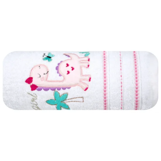 Ręcznik BABY z kapturkiem i naszywaną aplikacją z dinozaurem - 75 x 75 cm - biały