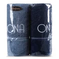 Zestaw prezentowy - 2 szt ręczników z haftem  ONA i ON,  oryginalny prezent dla pary - 20 x 25 x 10 cm - granatowy 1