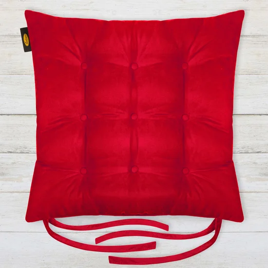 ADORE dwustronna welurowa poduszka siedziskowa na krzesło z dziewięcioma pikowaniami, gramatura 195 g/m2 - 40 x 40 x 6 cm - czerwony