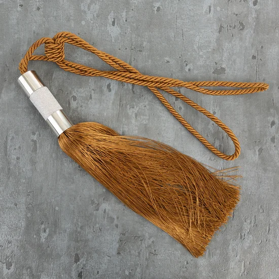 Dekoracyjny sznur MONA do upięć z chwostem z metalową obrączką i brokatową aplikacją - 76 x 38 cm - złoty