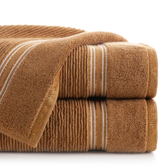 EWA MINGE Ręcznik FILON w kolorze brązowym, w prążki z ozdobną bordiurą przetykaną srebrną nitką - 70 x 140 cm - brązowy