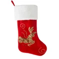 Skarpeta świąteczna z aplikacją z reniferem ze złotych cekinów i futerkiem - 50 cm - czerwony 1