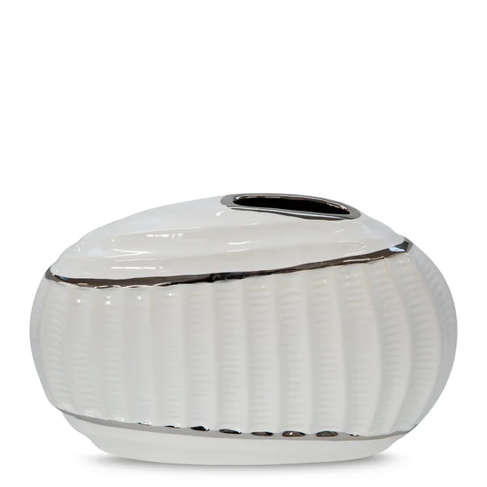 Wazon ceramiczny o nowoczesnym kształcie biało-srebrny - 24 x 7 x 15 cm - biały