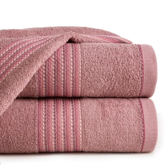 Ręcznik bawełniany z ozdobnym stebnowaniem - 70 x 140 cm - liliowy