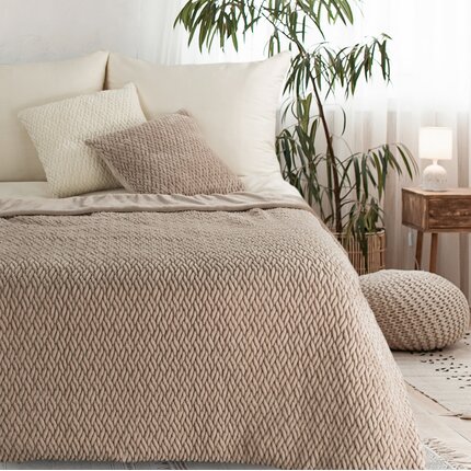 Koc KAYLA z widocznym plecionym splotem 130 x 160 cm beżowy
