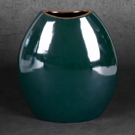 Wazon ceramiczny AMORA 2 o lśniącej powierzchni ze złotym detalem - 22 x 12 x 25 cm - zielony
