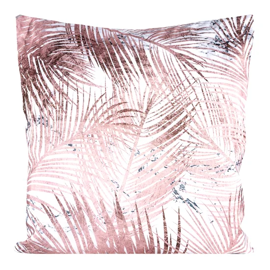 Poszewka welwetowa z motywem palmowych liści - 45 x 45 cm - różowy