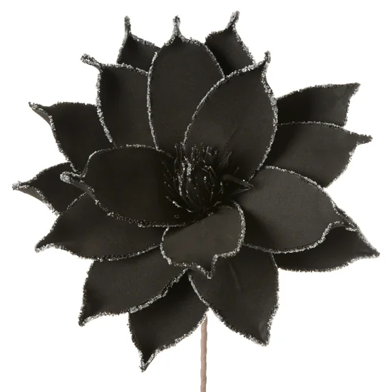 SZTUCZNY KWIAT dekoracyjny z plastycznej pianki z płatkami obrzeżonymi brokatem - ∅ 38 x 78 cm - czarny