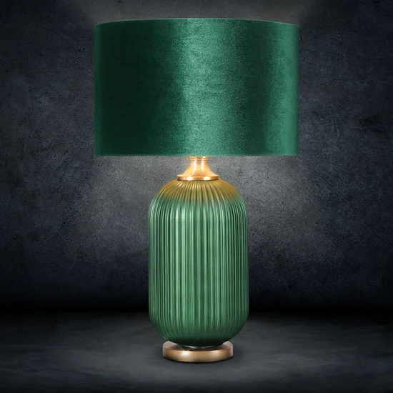 Lampa dekoracyjna z welwetowym abażurem - ∅ 41 x 65 cm - ciemnozielony