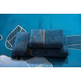 LIMITED COLLECTION ręcznik z miękkiej bawełny LOTOS 4 z welwetową bordiurą z dużym wzorem liści HARMONIA TURKUSU - 70 x 140 cm - granatowy 8