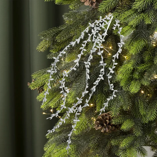 Zimowa gałązka dekoracyjna z delikatnych pnączy obsypana srebrnym brokatem - 80 cm - srebrny