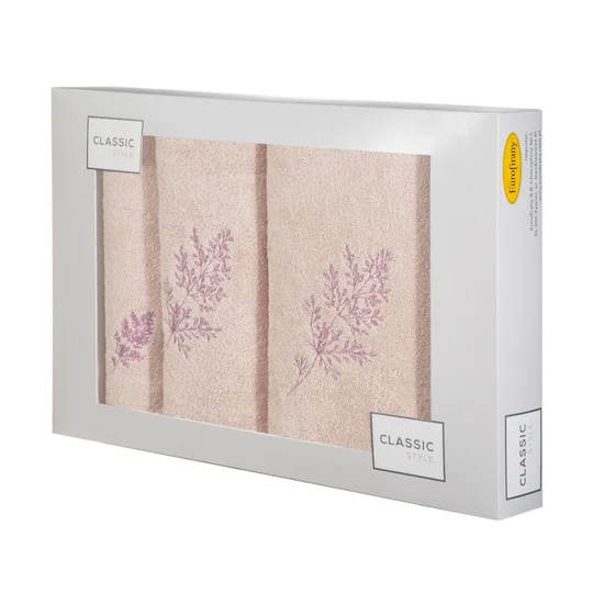 Komplet ręczników KAMIL z haftem w kartonowym opakowaniu - 56 x 36 x 7 cm - różowy