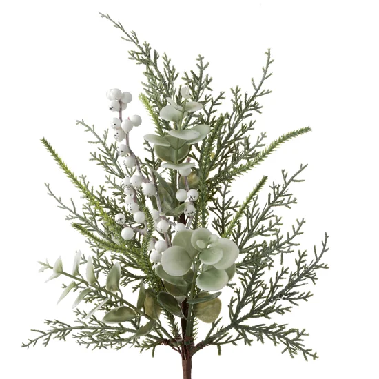 Zimowa gałązka z drobnymi listeczkami i białymi kuleczkami - 20 x 63 cm - zielony