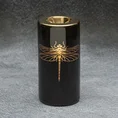 Świecznik ceramiczny z nadrukiem złotej ważki - ∅ 7 x 15 cm - czarny 1