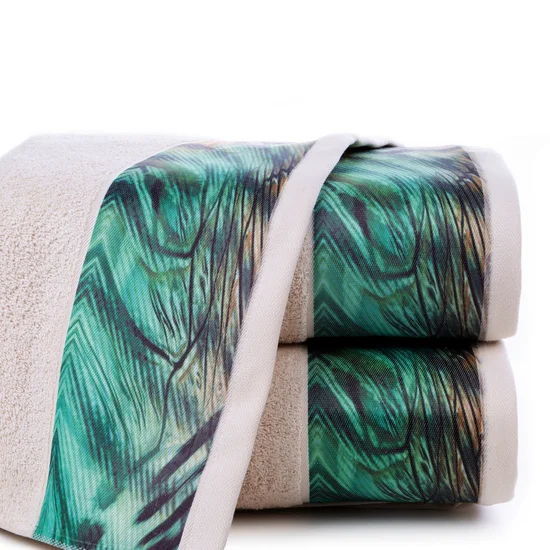 EWA MINGE Ręcznik COLLIN z bordiurą zdobioną fantazyjnym nadrukiem - 50 x 90 cm - beżowy
