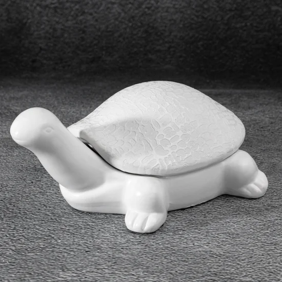 Żółw puzderko - figurka ceramiczna  RISO z drobnym wzorem - 20 x 14 x 9 cm - biały
