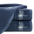 Ręcznik z błyszczącym haftem w kształcie ważki na szenilowej bordiurze - 50 x 90 cm - granatowy 1