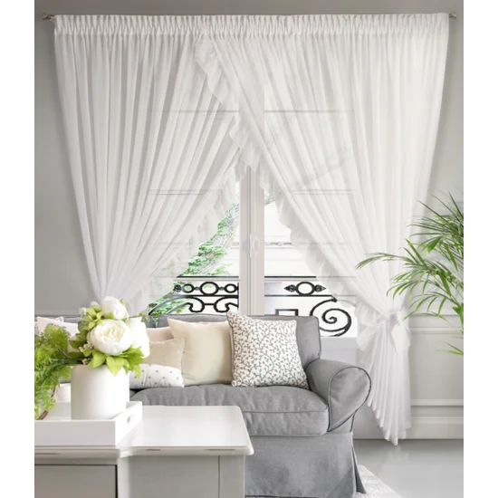 Firana ALISA na okno balkonowe  z falbanami i podpięciami - 400 x 250 cm - biały