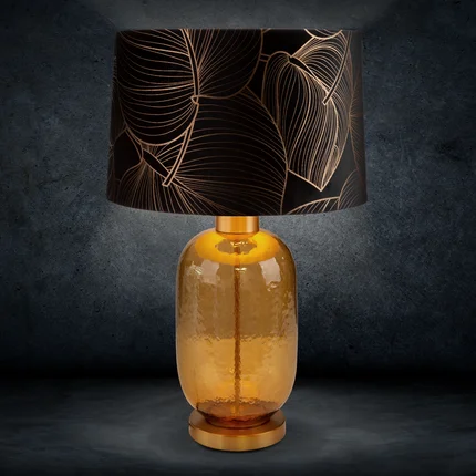 LIMITED COLLECTION Lampa stołowa VICTORIA 1 z podstawą łączącą szkło i metal oraz welwetowy abażur SIŁA ZŁOTA LIMITED COLLECTION Lampa stołowa VICTORIA 1 z podstawą łączącą szkło i metal oraz welwetowy abażur SIŁA ZŁOTA - ∅ 40 x 69 cm