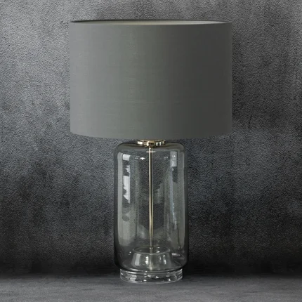 Lampa stołowa LILA na podstawie z przezroczystego szkła z abażurem z matowej tkaniny Lampa stołowa LILA na podstawie z przezroczystego szkła z abażurem z matowej tkaniny - ∅ 38 x 61 cm