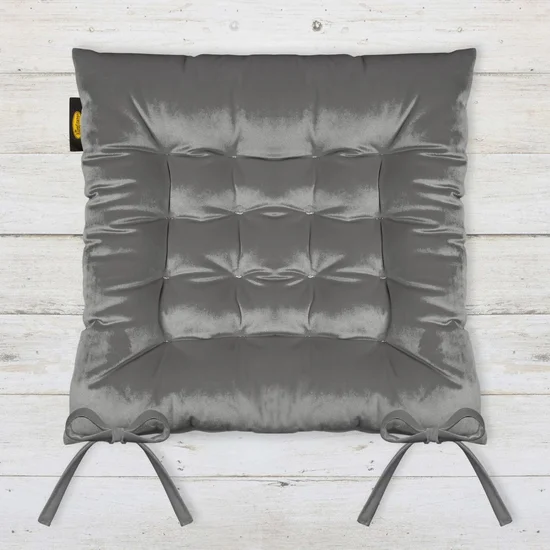 Dwustronna welwetowa poduszka siedziskowa na krzesło z szesnastoma pikowaniami, gramatura 300 g/m2 - 40 x 40 x 6 cm - grafitowy