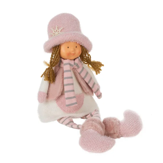 Figurka świąteczna DOLL lalka w zimowym stroju z miękkich tkanin - 16 x 10 x 45 cm - różowy