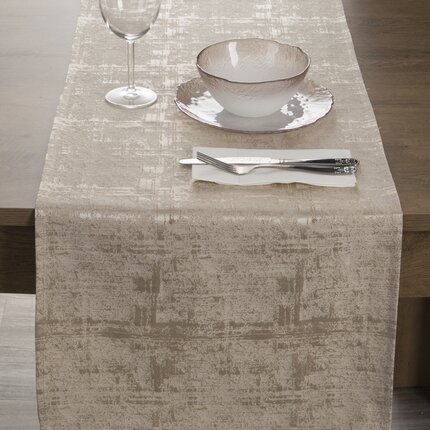 Bieżnik COLETTE z mieszanki włókien zdobiony przecieranym wzorem 40 x 180 cm złoty