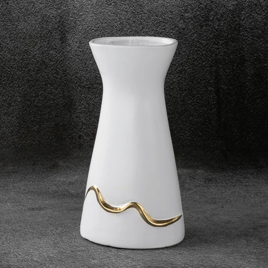 Wazon ceramiczny EBRU biało-złoty - 16 x 11 x 30 cm - biały