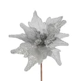 Świąteczny kwiat dekoracyjny z płatkami z wytłaczanego welwetu i brokatu - 25 x 15 cm - srebrny 2
