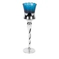 Świecznik bankietowy szklany CLARE 2 na wysmukłej nóżce srebrno-niebieski - ∅ 10 x 35 cm - srebrny 2