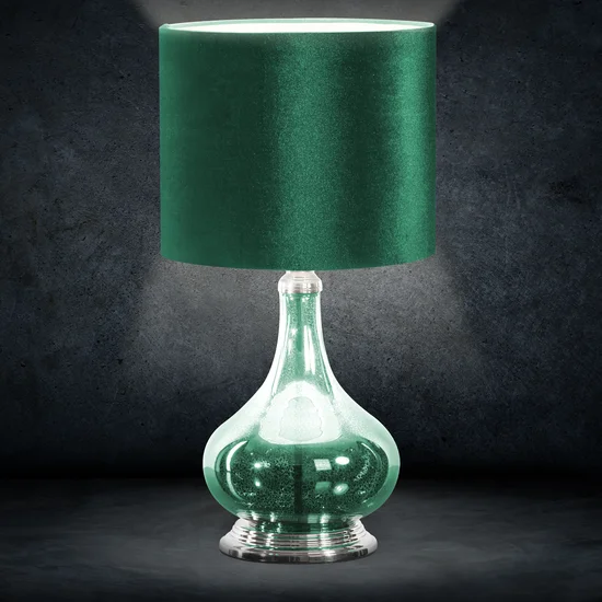 Lampa stołowa GABY na podstawie łączącej marmurkowe szkło i metal z welwetowym abażurem - ∅ 32 x 61 cm - ciemnozielony