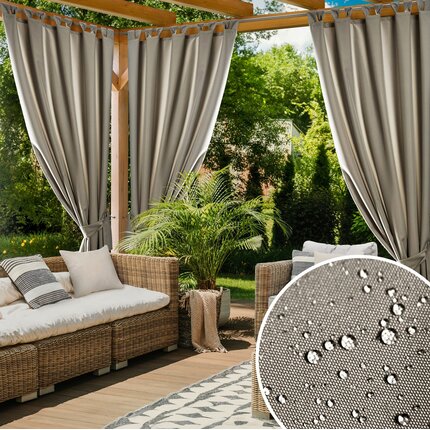 Zasłona beżowa z wodoodpornej tkaniny idealna do ogrodu i na taras 155x260 cm szelki/rzep GARDEN 155 x 260 cm beżowy szelki/rzepy | Eurofirany