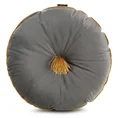Welwetowa okrągła poduszka z wypełnieniem ze złotym chwostem i lamówką - ∅ 40 cm - stalowy 2