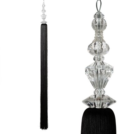 Dekoracyjny długi chwost POLA upinacz z kryształowym koralikiem 100 x 8 cm czarny