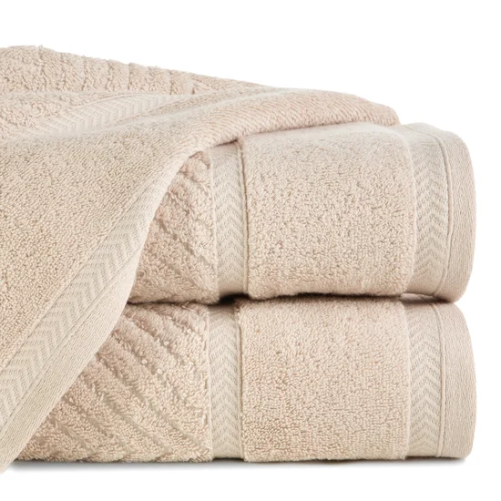 REINA LINE Ręcznik z bawełny zdobiony wzorem w zygzaki z gładką bordiurą - 70 x 140 cm - beżowy
