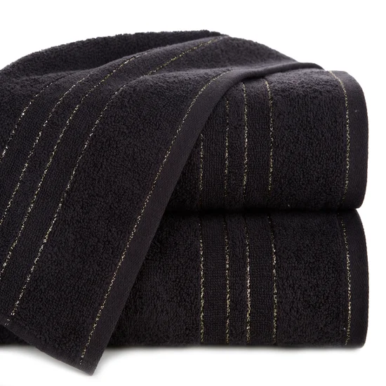 Ręcznik GALA bawełniany z  bordiurą w paski podkreślone błyszczącą nicią - 50 x 90 cm - czarny