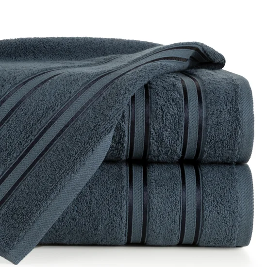 Ręcznik MANOLA z bordiurą podkreśloną żakardowymi paseczkami - 50 x 90 cm - stalowy