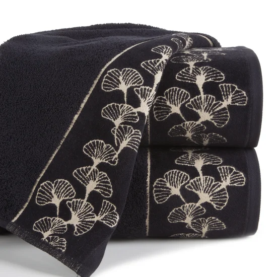 LIMITED COLLECTION ręcznik VICTORIA 50x90 cm z welwetową bordiurą z motywem liści miłorzębu SIŁA ZŁOTA - 50 x 90 cm - czarny
