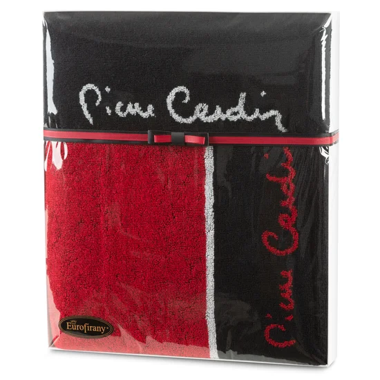 Zestaw prezentowy - komplet 2 szt ręczników sygnowane logo francuskiej marki Pierre Cardin zdobione subtelnym pasem na każdą okazję - 35 x 30 x 5 cm - czarny