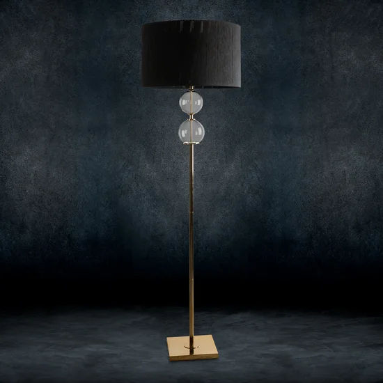 Lampa stojąca ARIANA na podstawie łączącej szkło metal i abażur z matowej nici - 50 x 30 x 167 cm - czarny