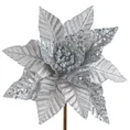 Świąteczny kwiat dekoracyjny z welwetu dekorowany brokatem - 29 x 20 cm - srebrny 2