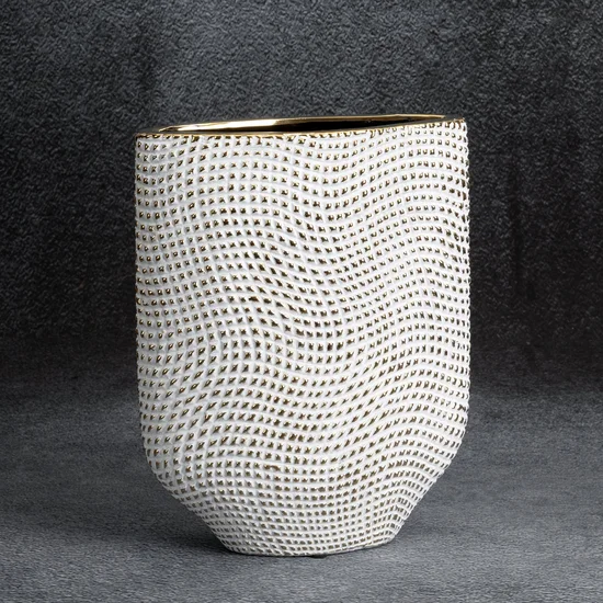 Wazon ceramiczny VERDA  z drobnym wytłaczanym wzorem - 21 x 8 x 27 cm - biały