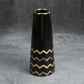 Wazon ceramiczny zdobiony geometrycznym wzorem, czarno-złoty - ∅ 8 x 20 cm - czarny 1